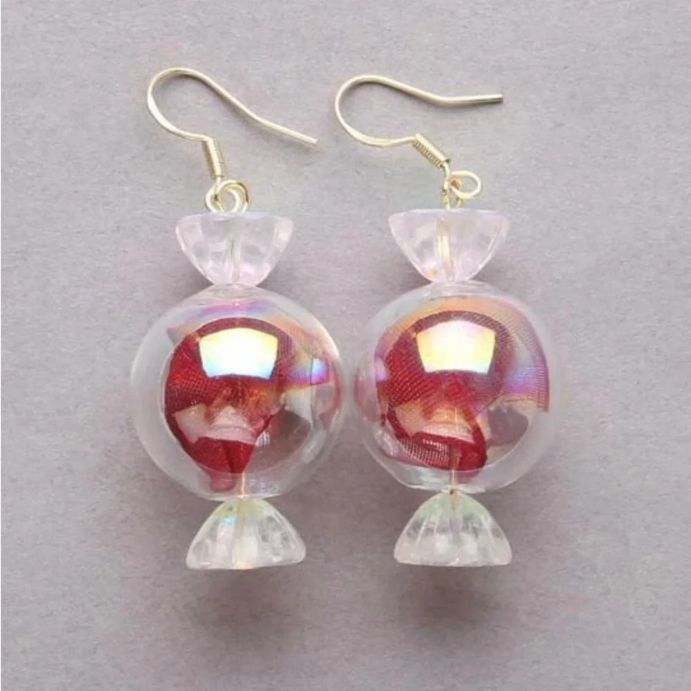 “Peppermint Discs” Wrapped Hard Candy Sweets Cinnamon Bon Bon Kawaii Red Earring